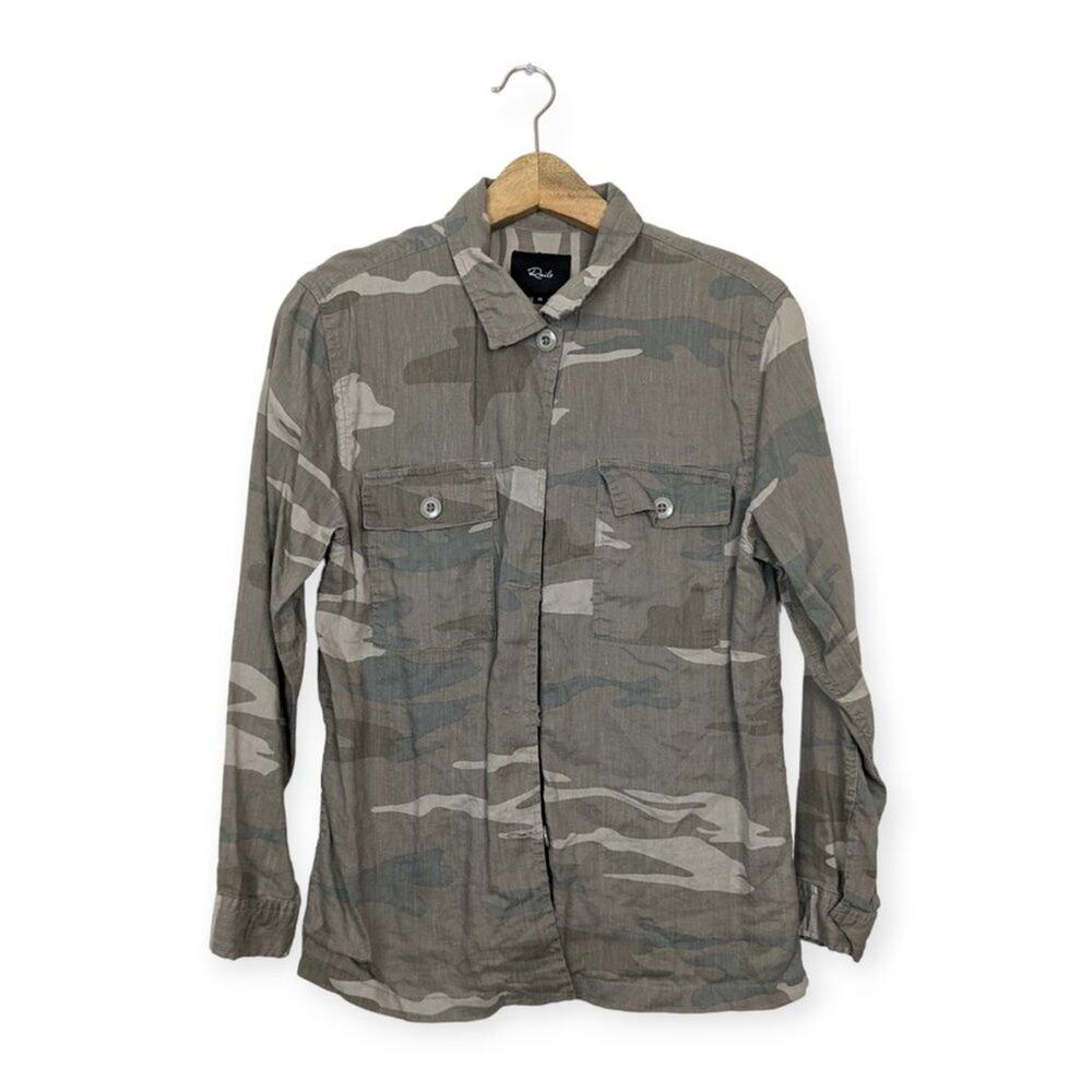 Rails Everett Button Up XS Green Camo Linen Long Sleeve Casual Lightweight